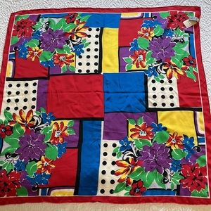 Vintage 80s Sacha Square Scarf 100% Silk Floral Multicolor